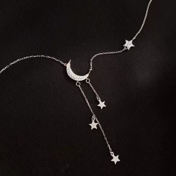 Gentle Silver Moon Stars Necklace - Picture 2 of 6